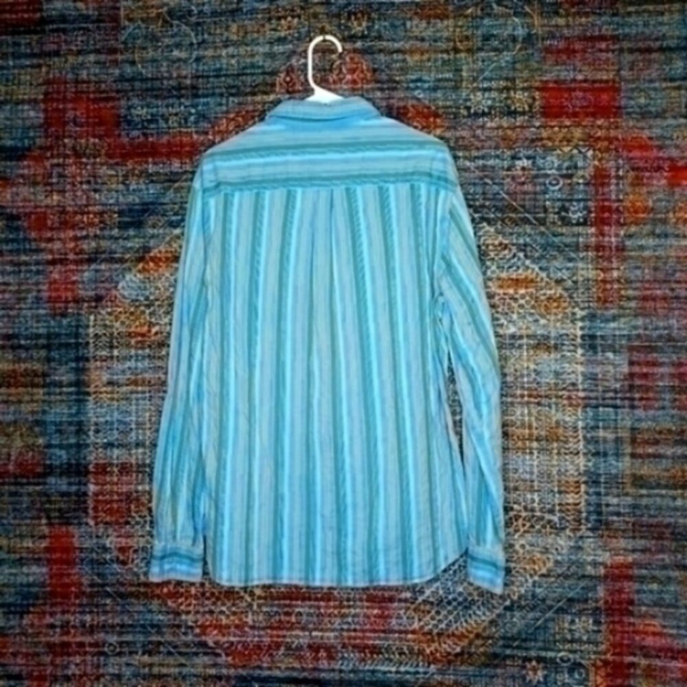 Armani Exchange mens blue gray orange vertical striped button shirt L EUC - Picture 2 of 3
